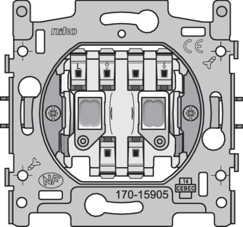 Niko 170-15905: Sokkel voor rolluikdrukknop, elektrisch gescheiden, 10 A/250 Vac, insteekklemmen - Image 2