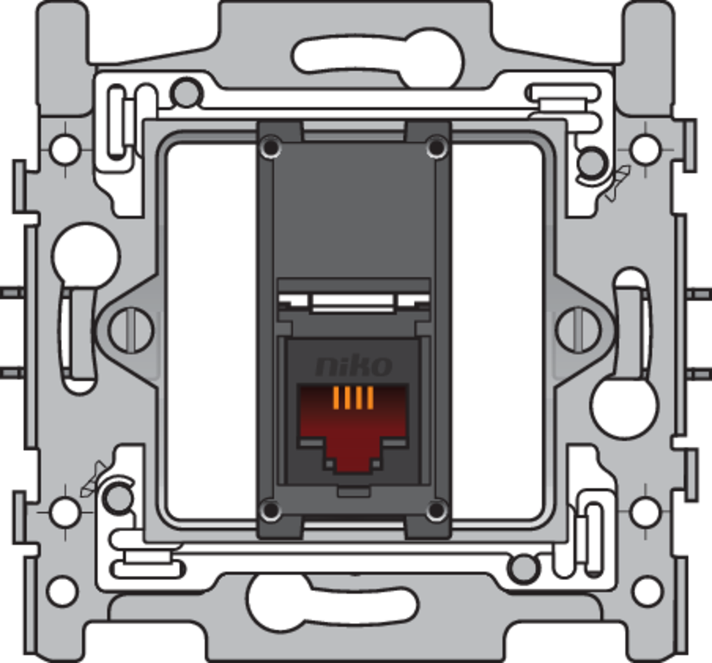 Niko 170-65113: 1 RJ11-aansluiting UTP, vlakke uitvoering, incl. inbouwraam 60 x 71 mm met klauwbevestiging - Image 2