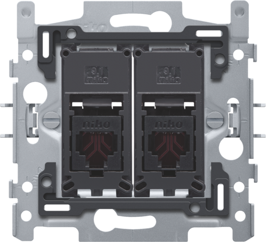 Niko 170-65114: 2 RJ11-aansluitingen UTP, vlakke uitvoering, incl. inbouwraam 60 x 71 mm met klauwbevestiging