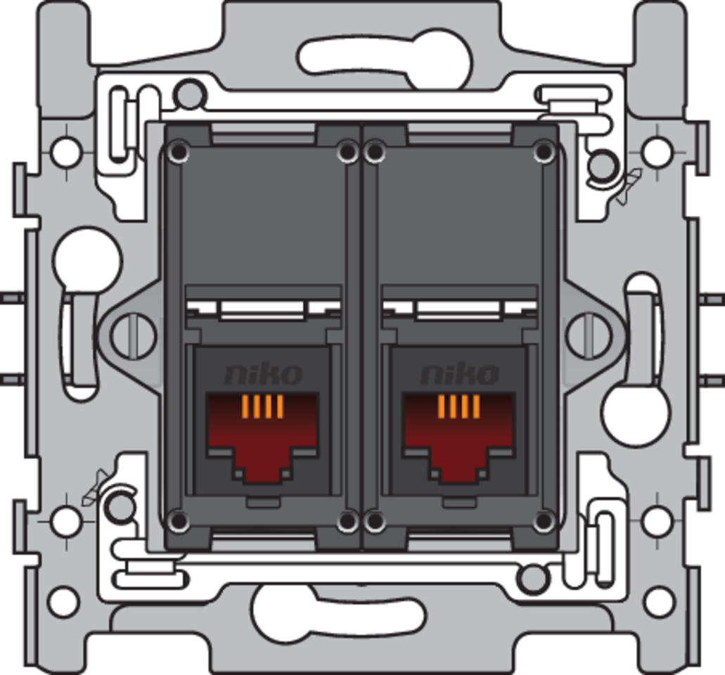 Niko 170-65114: 2 RJ11-aansluitingen UTP, vlakke uitvoering, incl. inbouwraam 60 x 71 mm met klauwbevestiging - Image 2