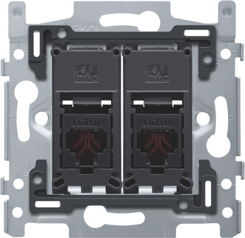 Niko 170-65214: 2 RJ11-aansluitingen UTP, vlakke uitvoering, incl. inbouwraam 60 x 71 mm met schroefbevestiging