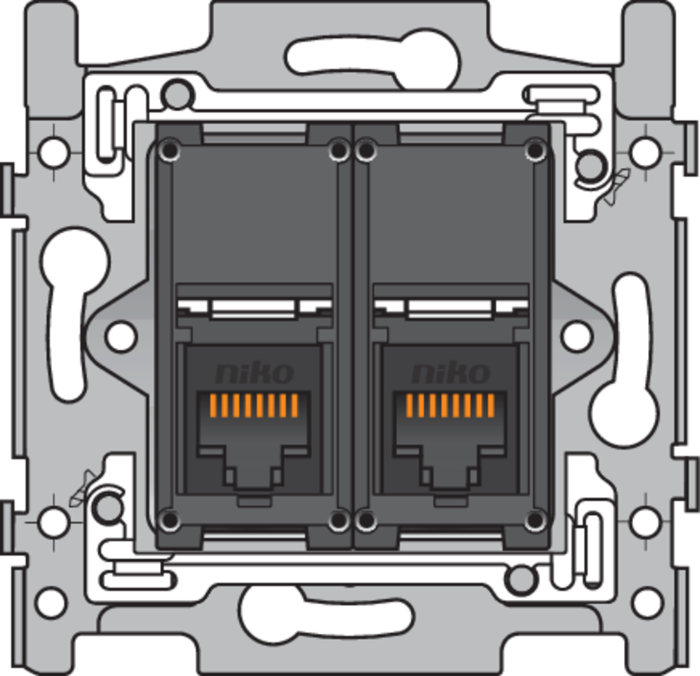 Niko 170-65272: 2 RJ45-aansluitingen UTP Cat. 6A, vlakke uitvoering, incl. sokkel 60 x 71 mm met schroefbevestiging - Image 2