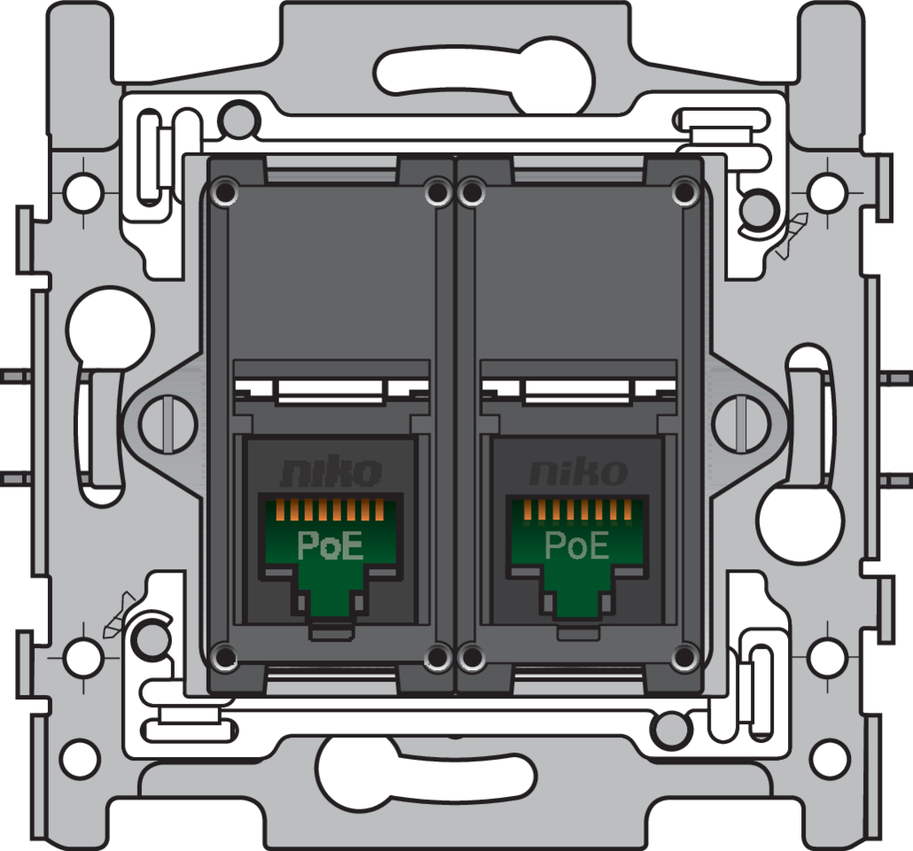 Niko 170-66152: 2 RJ45-aansluitingen UTP Cat. 5E, klaar voor PoE++, vlakke uitvoering, incl. sokkel 60 x 71 mm met klauwbevestiging - Image 2