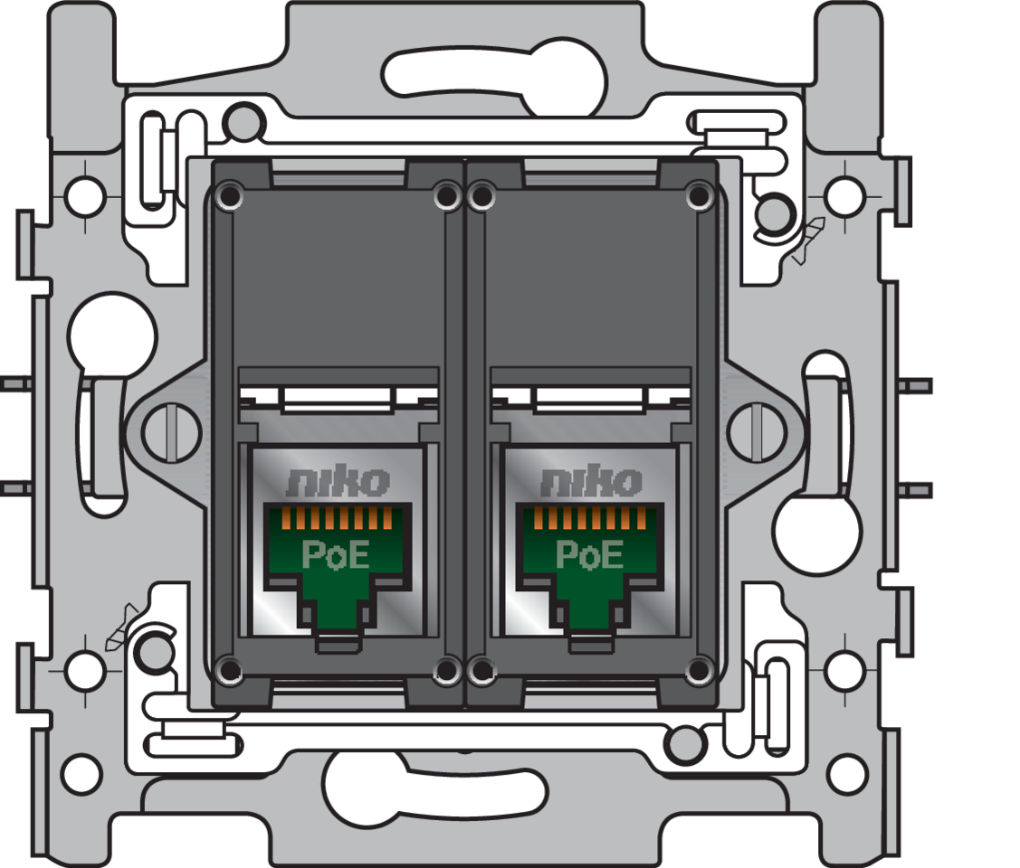 Niko 170-66156: 2 RJ45-aansluitingen STP Cat. 5E, klaar voor PoE++, vlakke uitvoering, incl. sokkel 60 x 71 mm met klauwbevestiging - Image 2