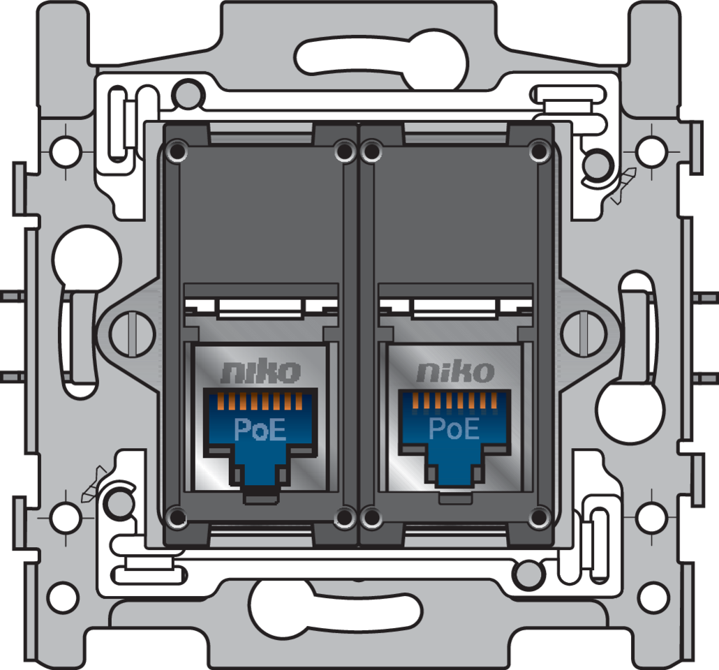 Niko 170-66167: 2 RJ45-aansluitingen STP Cat. 6, klaar voor PoE++, vlakke uitvoering, incl. sokkel 60 x 71 mm met klauwbevestiging - Image 2