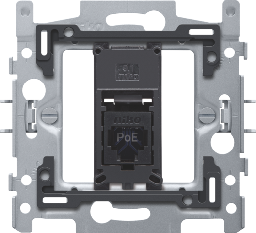 Niko 170-66171: 1 RJ45-aansluiting UTP Cat. 6A, klaar voor PoE++, vlakke uitvoering, incl. sokkel 60 x 71 mm met klauwbevestiging