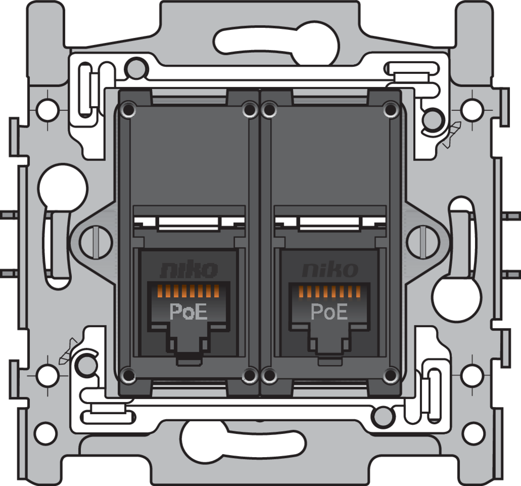 Niko 170-66172: 2 RJ45-aansluitingen UTP Cat. 6A, klaar voor PoE++, vlakke uitvoering, incl. sokkel 60 x 71 mm met klauwbevestiging - Image 2
