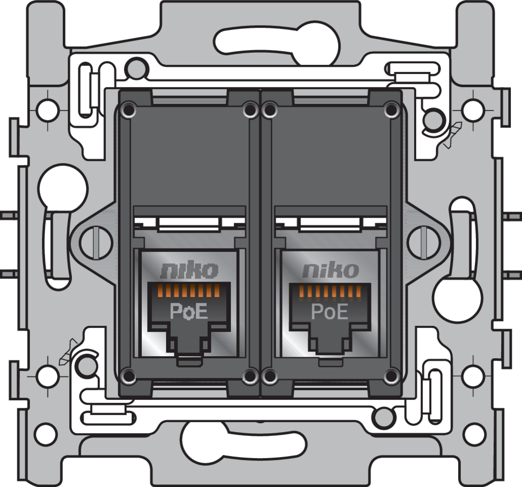 Niko 170-66179: 2 RJ45-aansluitingen STP Cat. 6A, klaar voor PoE++, vlakke uitvoering, incl. sokkel 60 x 71 mm met klauwbevestiging - Image 2