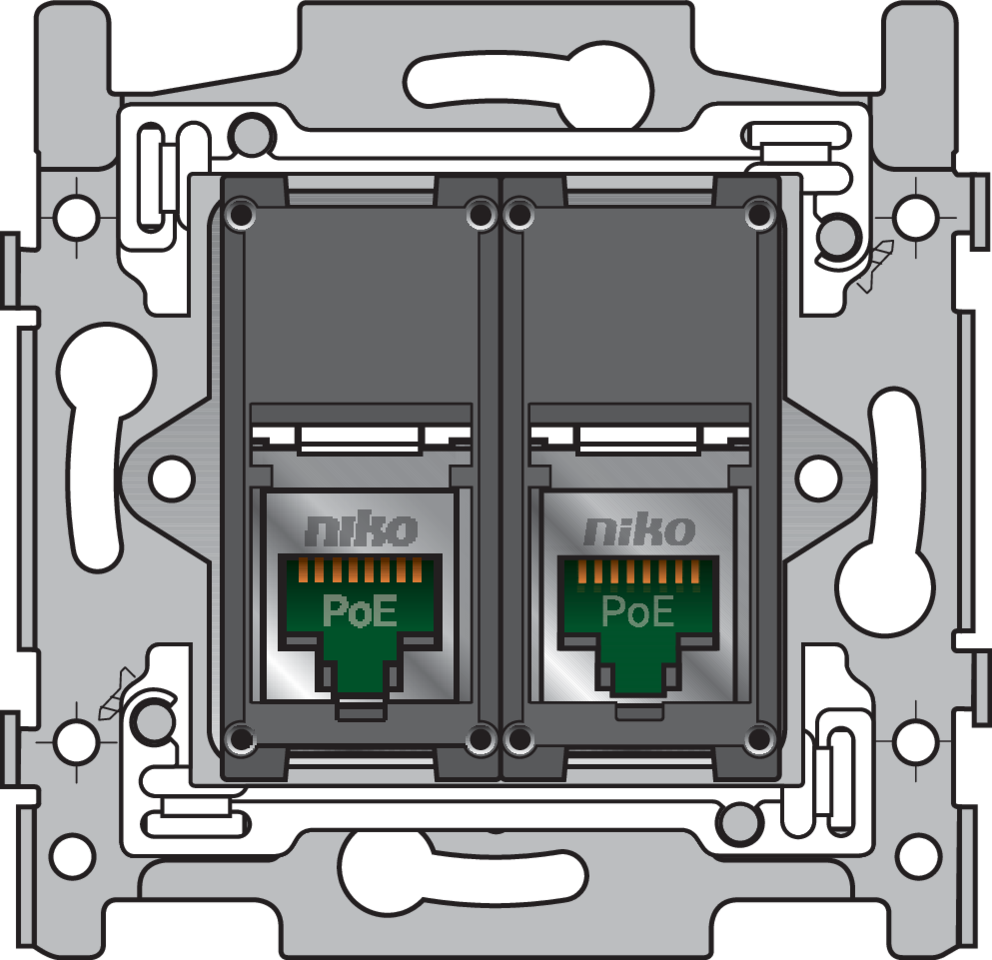 Niko 170-66256: 2 RJ45-aansluitingen STP Cat. 5E, klaar voor PoE++, vlakke uitvoering, incl. sokkel 60 x 71 mm met schroefbevestiging - Image 2