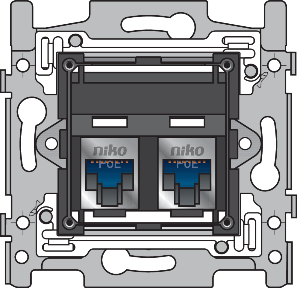 Niko 170-66367: 2 RJ45-aansluitingen STP Cat. 6, klaar voor PoE++, schuine uitvoering, incl. sokkel 60 x 71 mm met schroefbevestiging - Image 2