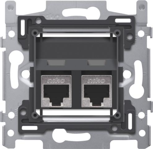 Niko 170-66377: 2 RJ45-aansluitingen STP Cat. 6A, klaar voor PoE++, schuine uitvoering, incl. sokkel 60 x 71 mm met schroefbevestiging