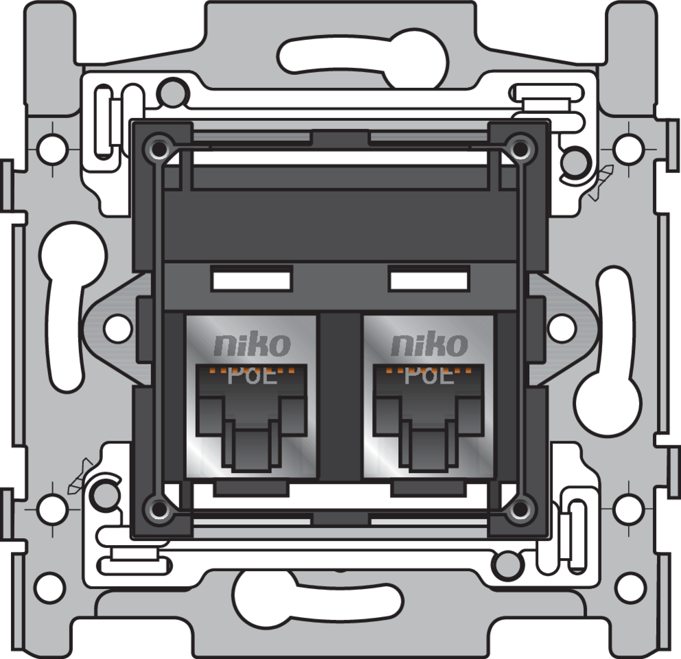 Niko 170-66377: 2 RJ45-aansluitingen STP Cat. 6A, klaar voor PoE++, schuine uitvoering, incl. sokkel 60 x 71 mm met schroefbevestiging - Image 2