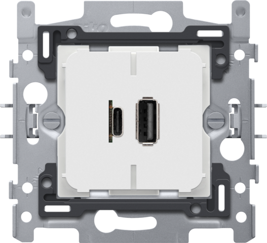 Dubbele smart USB-A en USB-C lader, sokkel 60x71, klauwbeves