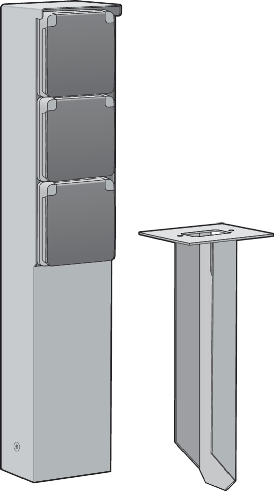 Niko 700-36635: Spuitwaterdichte tuinpaal met drievoudig stopcontact, penaarde en grondpin, grijs - Image 2