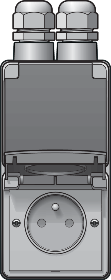 Niko 700-37735: Spuitwaterdicht dubbel verticaal stopcontact met penaarde, beschermingsafsluiters en insteekklemmen – inclusief opbouwdoos met twee ingangen bovenaan, grijs - Image 2