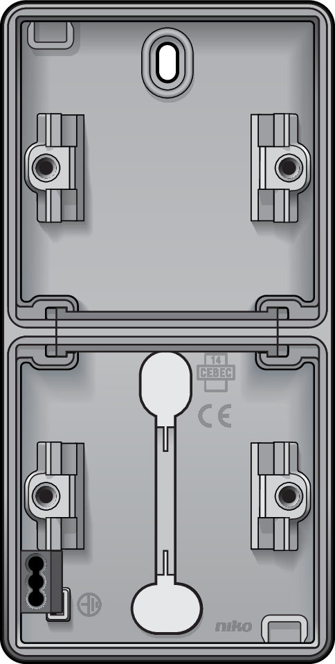 Niko 700-83201: Spuitwaterdichte dubbele verticale opbouwdoos met twee enkelvoudige soepele ingangen voor twee functies, grijs - Image 2