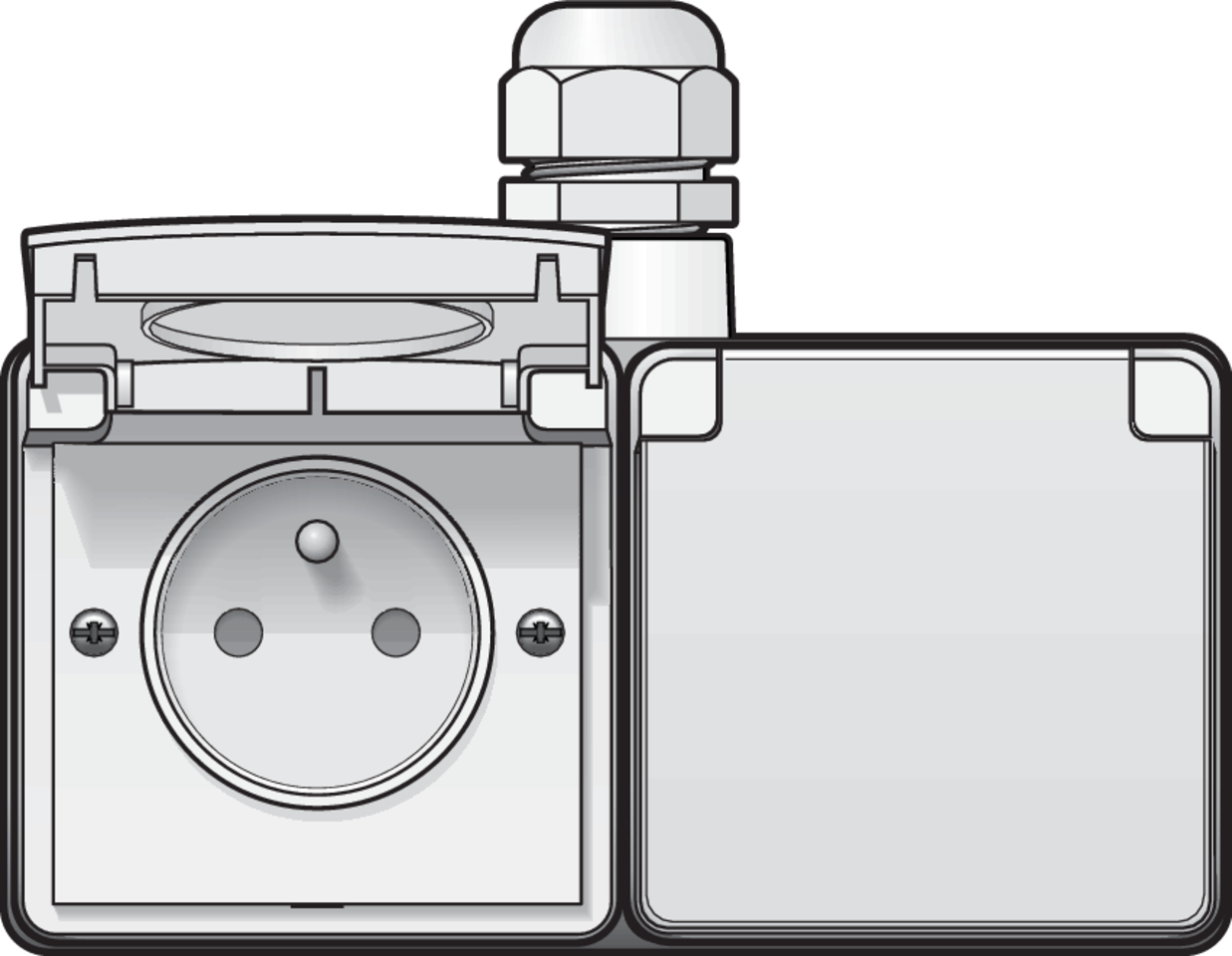 Niko 701-37748: Spuitwaterdicht dubbel horizontaal stopcontact met penaarde, beschermingsafsluiters en schroefklemmen – inclusief doos met één ingang bovenaan, wit - Image 2