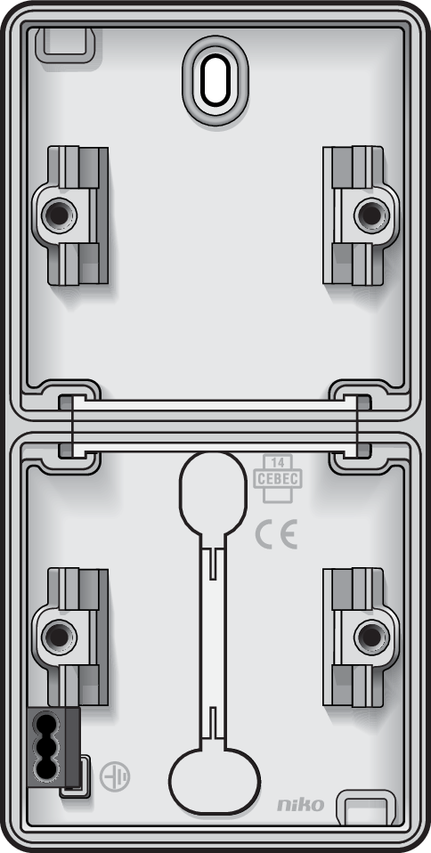 Niko 701-83201: Spuitwaterdichte dubbele verticale opbouwdoos met twee enkelvoudige soepele ingangen voor twee functies, wit - Image 2