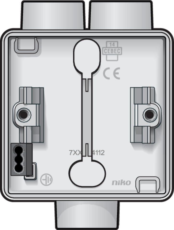 Niko 701-84112: Spuitwaterdichte enkelvoudige opbouwdoos met één tweevoudige M20-ingang én één enkelvoudige M20-ingang voor één functie, wit - Image 2