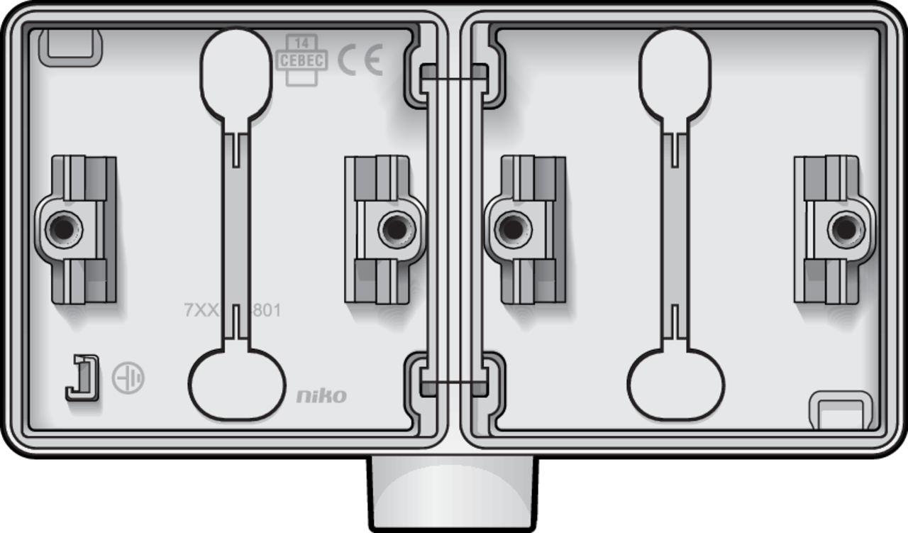 Niko 701-84801: Spuitwaterdichte dubbele horizontale opbouwdoos met één M20-ingang voor twee functies, wit - Image 2