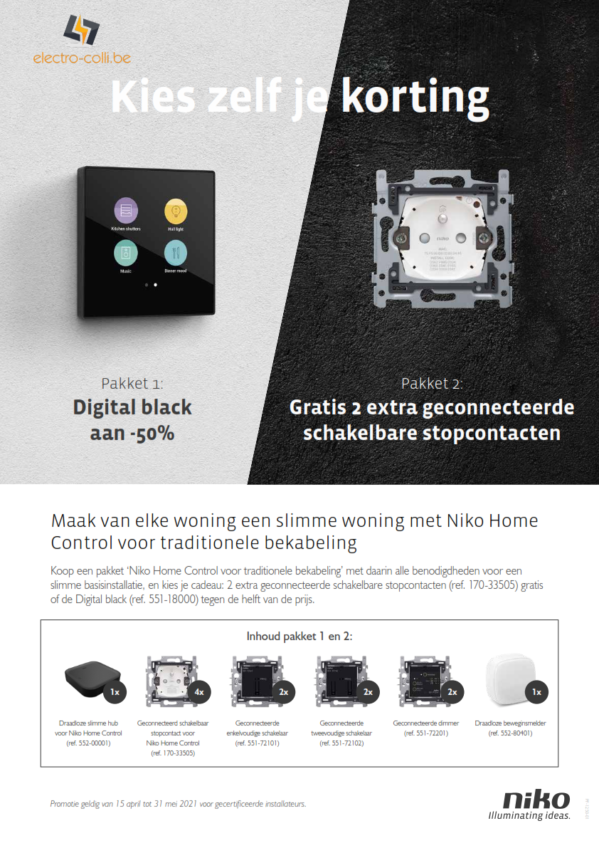 Niko 552-00001-P2: Pakket Niko Control voor traditionele bekabeling met 1 Digital black aan de helft van de prijs - Electro-Colli